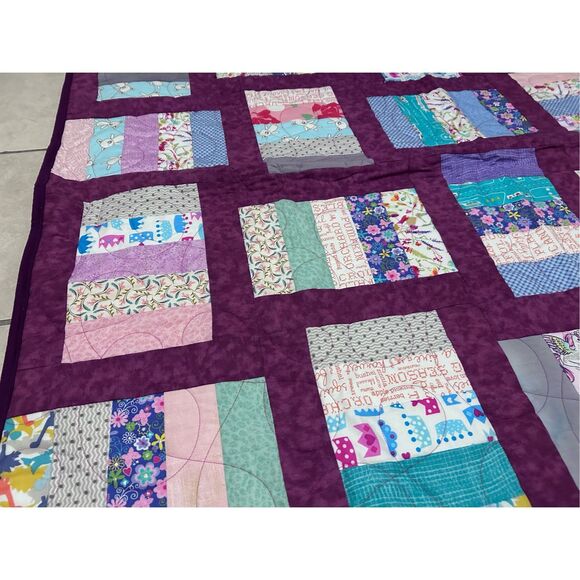Handmade Patchwork Quilt Throw Lap Blanket 48” x 38” Colorful Baby Spring - Picture 3 of 11